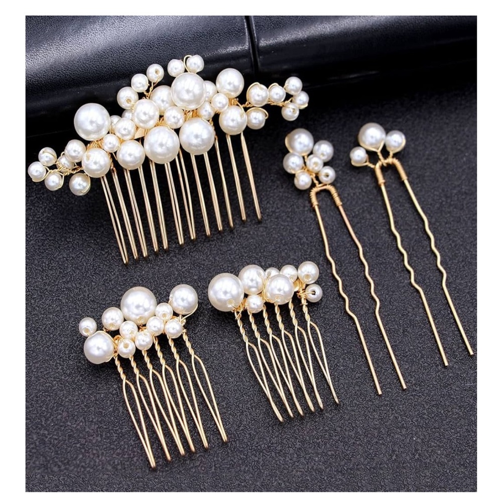Pearl Hair Comb - Elegant Gold Accessory FIVE pieces NWT